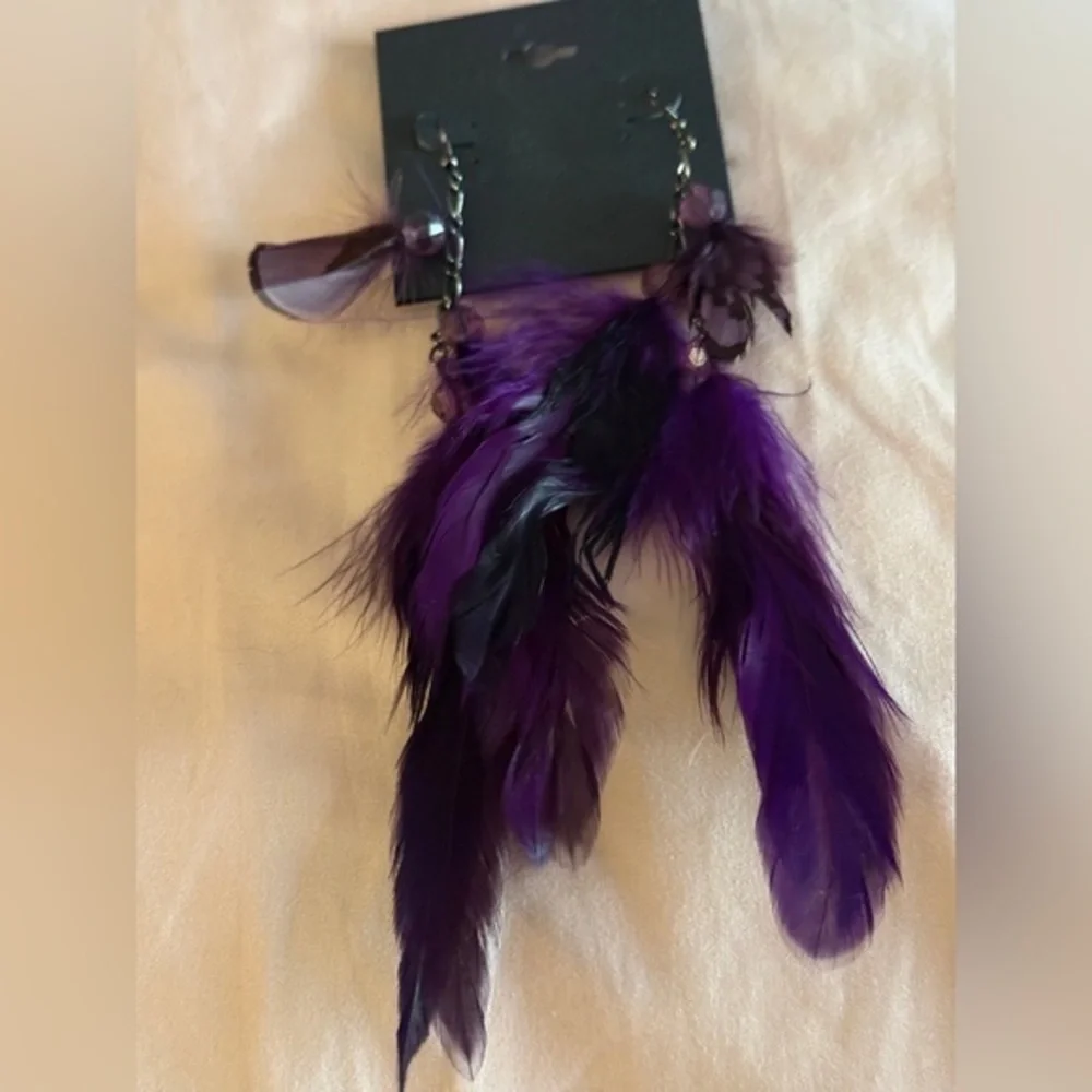 Purple Feather Earrings NWT